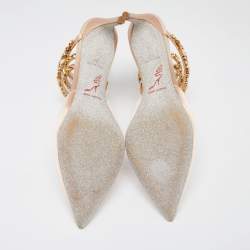 René Caovilla Beige Satin Crystal Embellished Ankle Wrap Sandals Size 39