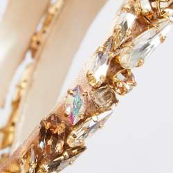 René Caovilla Beige Satin Crystal Embellished Ankle Wrap Sandals Size 39