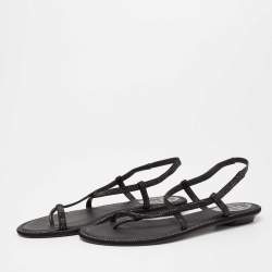 Pre Owned René Caovilla Black Satin Crystal Embellished Strappy Flats Size 38