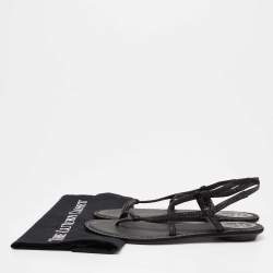 Pre Owned René Caovilla Black Satin Crystal Embellished Strappy Flats Size 38
