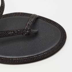 Pre Owned René Caovilla Black Satin Crystal Embellished Strappy Flats Size 38
