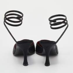 Pre Owned صندل رينيه كوفيلا كليو ساتان أسود مقدمة مدببة مرصع كريستال مقاس38