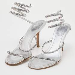 Pre Owned صندل رينيه كوفيلا كليو جلد فضي ميتال سير كاحل مرصع كريستال مقاس 39.5