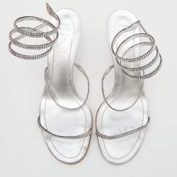 Pre Owned صندل رينيه كوفيلا كليو جلد فضي ميتال سير كاحل مرصع كريستال مقاس 39.5