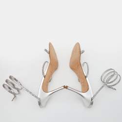 Pre Owned صندل رينيه كوفيلا كليو جلد فضي ميتال سير كاحل مرصع كريستال مقاس 39.5