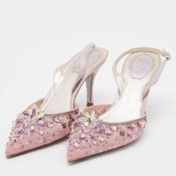 Pre Owned René Caovilla Pink Fabric Cinderella Slingback Sandals Size 37