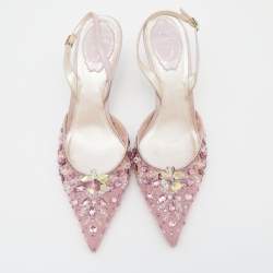 Pre Owned René Caovilla Pink Fabric Cinderella Slingback Sandals Size 37