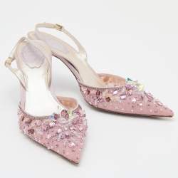 Pre Owned René Caovilla Pink Fabric Cinderella Slingback Sandals Size 37