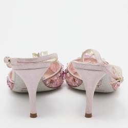 Pre Owned René Caovilla Pink Fabric Cinderella Slingback Sandals Size 37