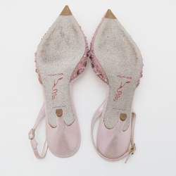 Pre Owned René Caovilla Pink Fabric Cinderella Slingback Sandals Size 37