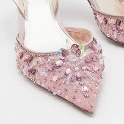 Pre Owned René Caovilla Pink Fabric Cinderella Slingback Sandals Size 37