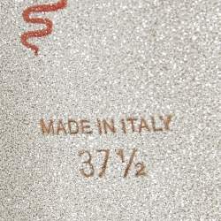 Pre Owned Rene Caovilla Beige Satin Crystal Embellished Ankle-Strap Platform Sandals Size 37.5