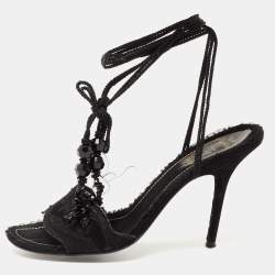 Celine Crystal-embellished Twist Sandals Black Patent Leather Size 38.5