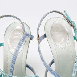René Caovilla Two Tone Crystal Embellished Satin Ankle-Strap Platform Sandals Size 37.5