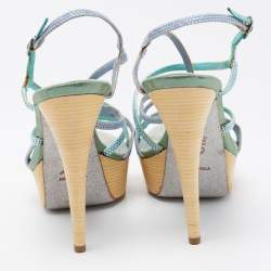 René Caovilla Two Tone Crystal Embellished Satin Ankle-Strap Platform Sandals Size 37.5