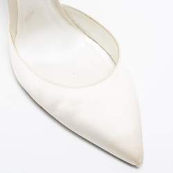 Pre Owned René Caovilla White  Satin Crystal Embellished Ankle Wrap Sandals  Size 41 