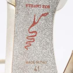 Pre Owned René Caovilla White  Satin Crystal Embellished Ankle Wrap Sandals  Size 41 