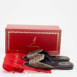 Pre Owned René Caovilla Metallic Copper/Black Python Crystal Embellished Flat Slide Size 36