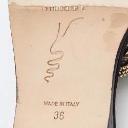 Pre Owned René Caovilla Metallic Copper/Black Python Crystal Embellished Flat Slide Size 36