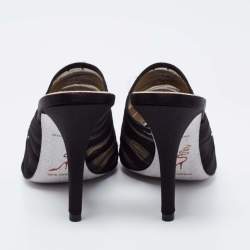 Rene Caovilla Black  Fabric And Mesh Chiffon Crystal Embellished Slide Sandals Size  37