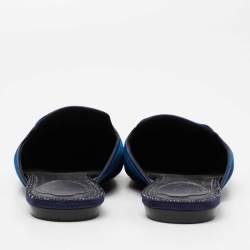 Pre Owned René Caovilla Navy Blue Velvet Crystal Embellished Pointed Toe Flat Mule Size 37