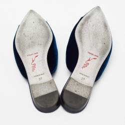 Pre Owned René Caovilla Navy Blue Velvet Crystal Embellished Pointed Toe Flat Mule Size 37