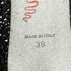 Pre Owned René Caovilla Black Glitter Virginie Crystal Stiletto Ankle Boots Size 39