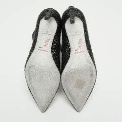 Pre Owned René Caovilla Black Glitter Virginie Crystal Stiletto Ankle Boots Size 39