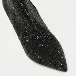 Pre Owned René Caovilla Black Glitter Virginie Crystal Stiletto Ankle Boots Size 39