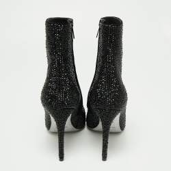 Pre Owned René Caovilla Black Glitter Virginie Crystal Stiletto Ankle Boots Size 39