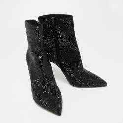 Pre Owned René Caovilla Black Glitter Virginie Crystal Stiletto Ankle Boots Size 39