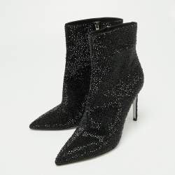Pre Owned René Caovilla Black Glitter Virginie Crystal Stiletto Ankle Boots Size 39