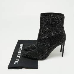 Pre Owned René Caovilla Black Glitter Virginie Crystal Stiletto Ankle Boots Size 39