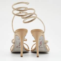 Pre Owned René Caovilla Metallic Gold Satin Cleo Crystal Embellished Sandals Size 37