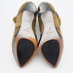 Pre Owned René Caovilla Khaki Green Suede Crystal Embellished Ankle Boots Size 37