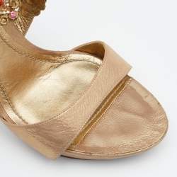 René Caovilla Metallic Beige Nubuck Leather Embellished Platform Slingback Sandals Size 40