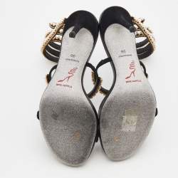 Pre Owned René Caovilla Black Suede Pearl Crystal Embellished Snake Ankle Wrap Sandals Size 39