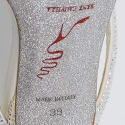 Pre Owned René Caovilla Off-White Satin Crystal Embellished Thong Sandals Size 38