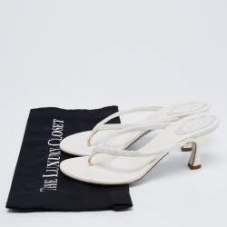 Pre Owned René Caovilla Off-White Satin Crystal Embellished Thong Sandals Size 38