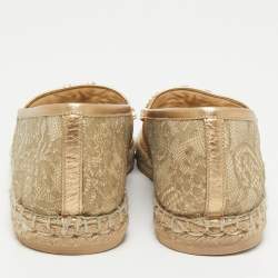 Pre Owned René Caovilla Metallic Gold Lace And Leather Crystal Embellished Espadrille Flats Size 40