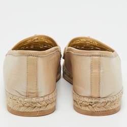 Pre Owned Rene Caovilla Metallic Beige Leather Cut Out Crystal Embellished Espadrille Flats Size 41