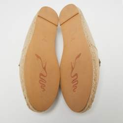 Pre Owned Rene Caovilla Metallic Beige Leather Cut Out Crystal Embellished Espadrille Flats Size 41