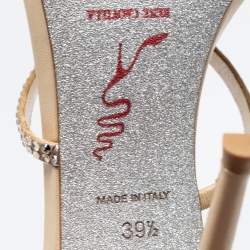 Rene Caovilla Metallic Gold Satin Crystal Embellished Cleo Ankle Wrap Sandals Size 39.5