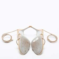 Rene Caovilla Metallic Gold Satin Crystal Embellished Cleo Ankle Wrap Sandals Size 39.5
