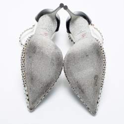 Pre Owned صندل رينيه كاوفيلا جلد لامع وساتان أسود/أبيض مزخرف حزام للكاحل مقاس 41