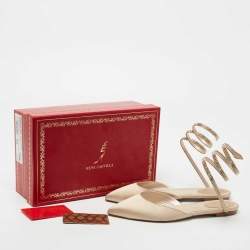 Pre Owned René Caovilla Beige Satin Crystal Embellished Flat Sandals Size 38