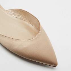 Pre Owned René Caovilla Beige Satin Crystal Embellished Flat Sandals Size 38