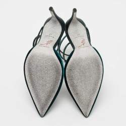 Pre Owned Rene Caovilla Dark Green Velvet Cleo Crystal Embellished Ankle Wrap Pumps Size 37