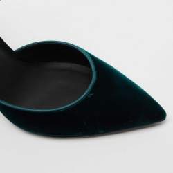 Pre Owned Rene Caovilla Dark Green Velvet Cleo Crystal Embellished Ankle Wrap Pumps Size 37