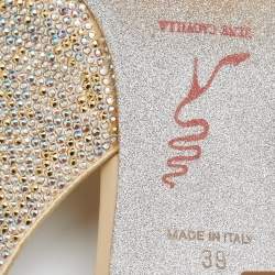 Pre Owned René Caovilla Metallic Crystal Embellished Satin Slingback Pumps Size 39